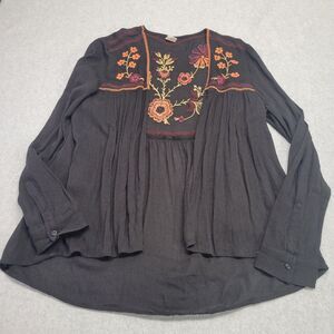 Wild Pearl Cardigan Topper Womens Small Black Embroidered‎ Floral Top Fairy Boho